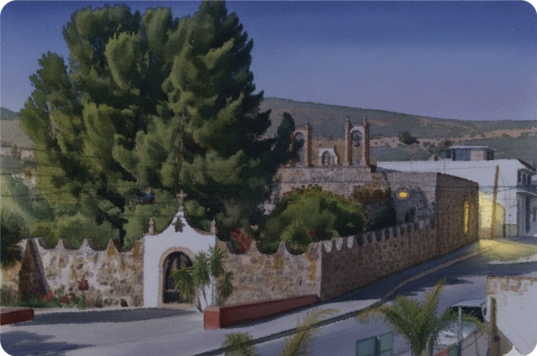 Capilla Nuestra Señora del Rosario de Mexicapan de noche